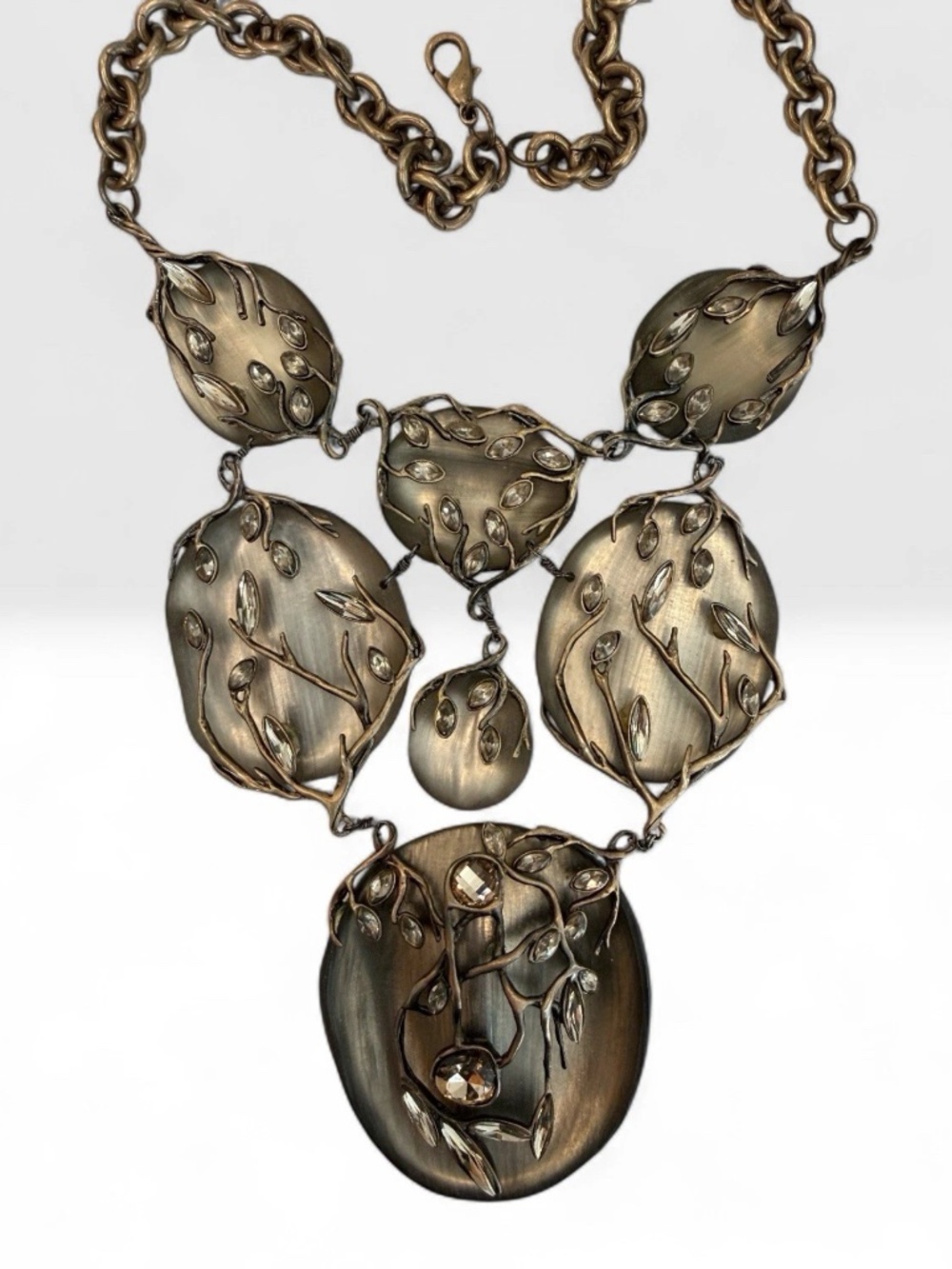 RARE Alexis Bittar Copper/Taupe Plated Ivy Branch Lucite Statement Necklace